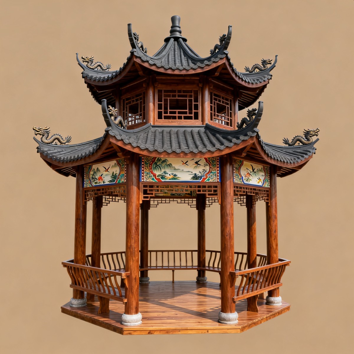 黑龙江仿古风格防腐木凉亭,实木凉亭,木亭